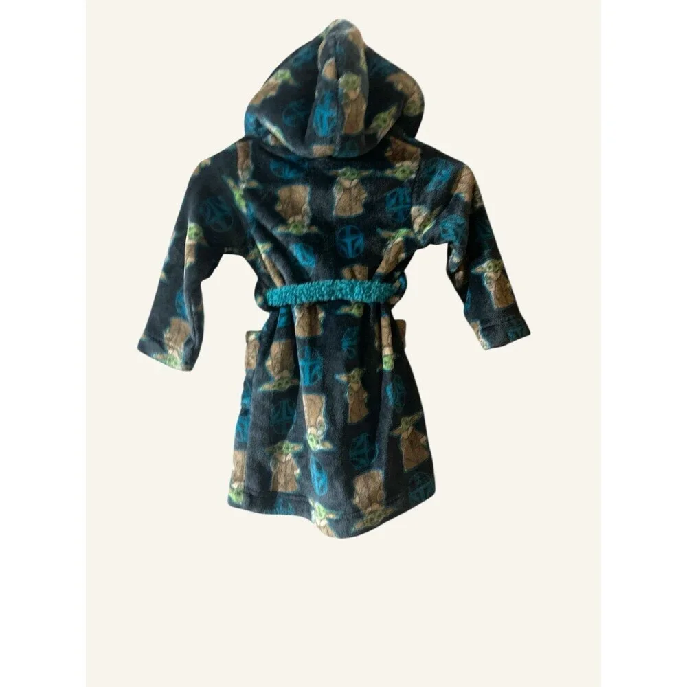 Star Wars blue baby Yoda fleece/sherpa bath robe with belt tie Size 4T